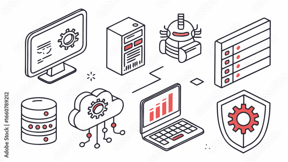 Aufkleber collection of isometric technology icons representing data storage cloud computing artificial intell