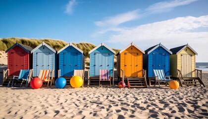 Colorful Beach Huts with Sunny Day. (1)