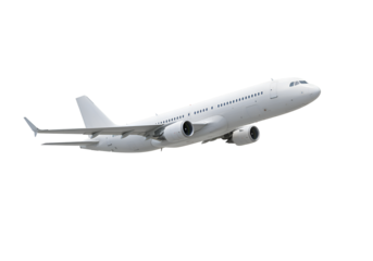 Commercial Airplane in Flight:  Clean, White Aircraft Graphic Isolated on Transparent Background