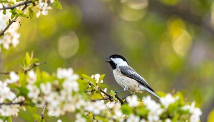 Obraz premium Chickadee in Spring Blossoms
