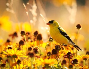 Goldfinch in autumn flowers.
