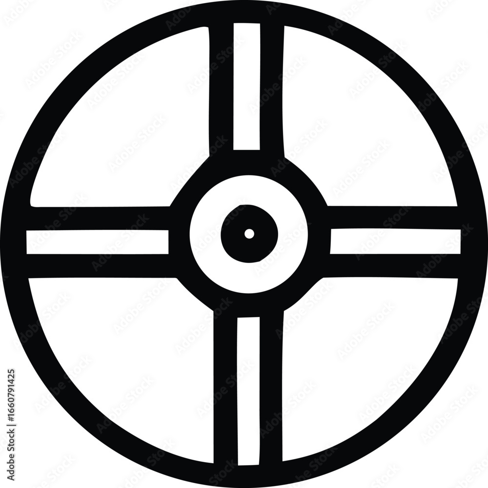 Poster geometric circular symbol with cross element and central dot abstract icon for branding and design a