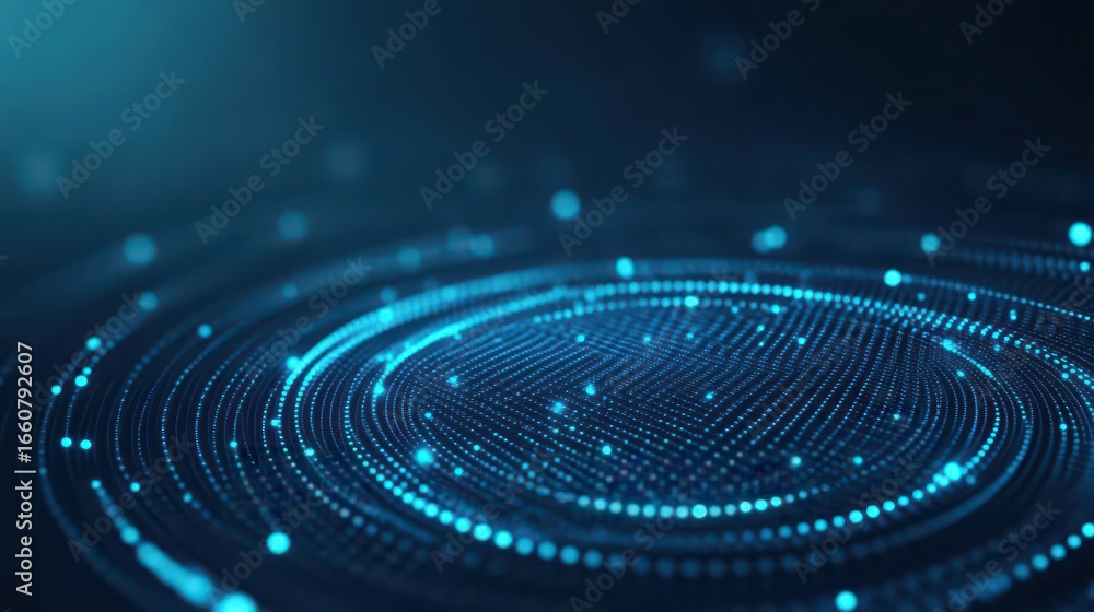 Aufkleber high tech digital data network visualization with bright blue light circular wave pattern for techno