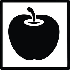 Fototapeta premium Bold silhouette of a black apple with stem inside a square frame perfect for graphic design and branding