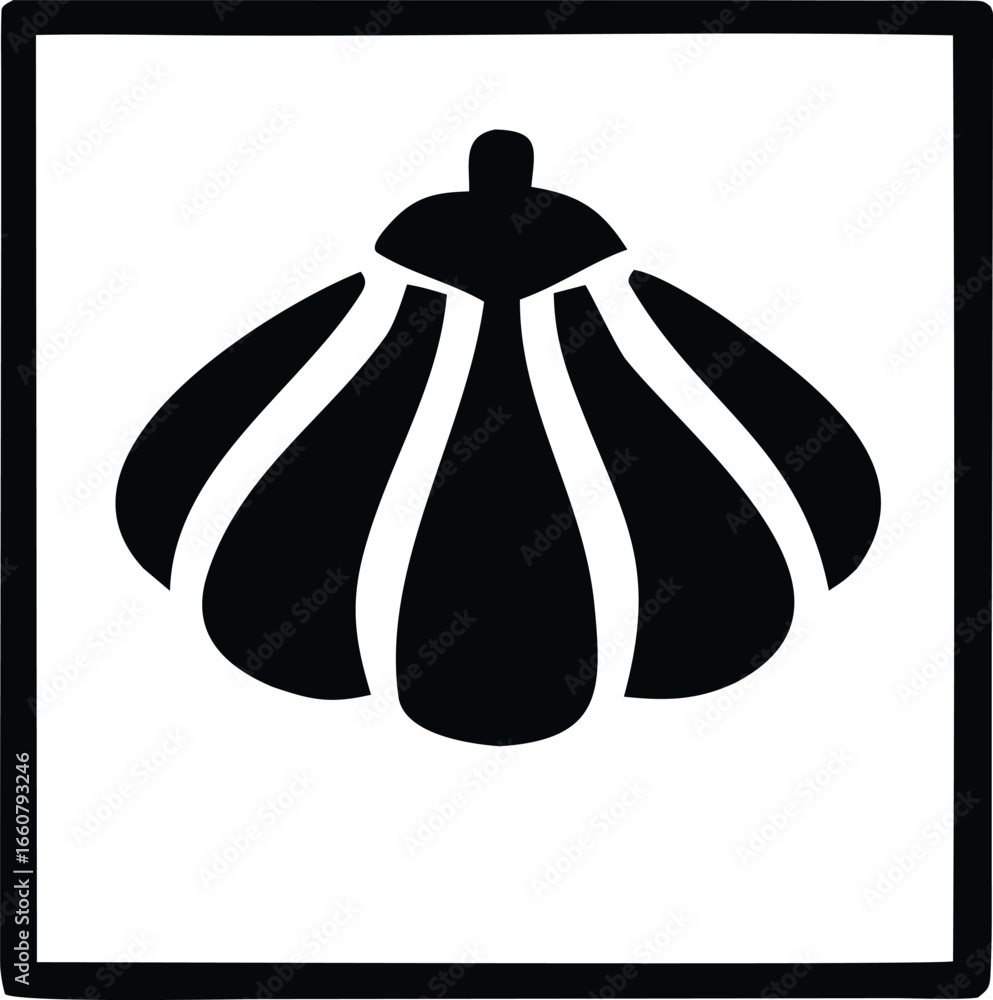 Poster simple silhouette of a stylized seashell with distinct ribbing on a white square background for dive