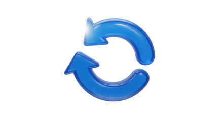 3d blue circular arrow symbol on transparent background
