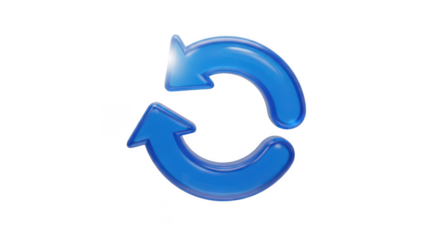 3d blue circular arrow symbol on transparent background
