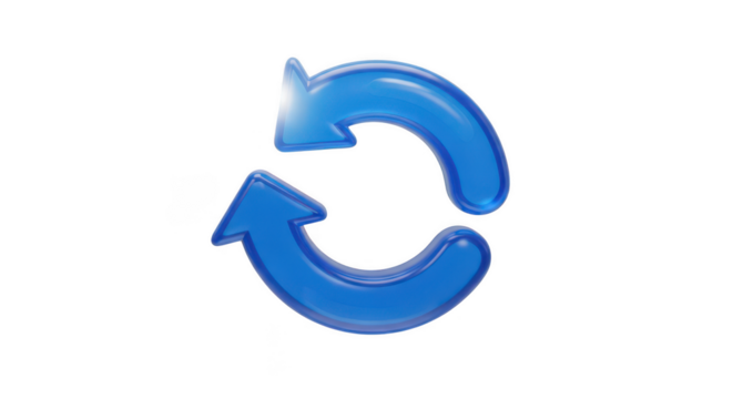 3d blue circular arrow symbol on transparent background