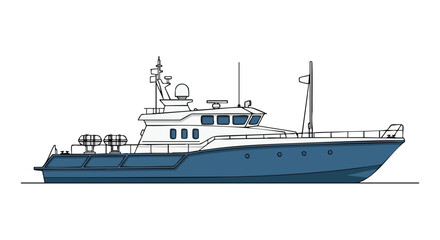 Fototapeta premium Detailed illustration of a blue and white ship showcasing nautical design and maritime engineering showcasing the sleek silhouette and functional