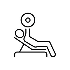 Bench Press icon. Simple outline style. Athlete holds a barbell, bodybuilding, sports equipment, strength training, gym and sport concept. Thin line symbol. Vector isolated design