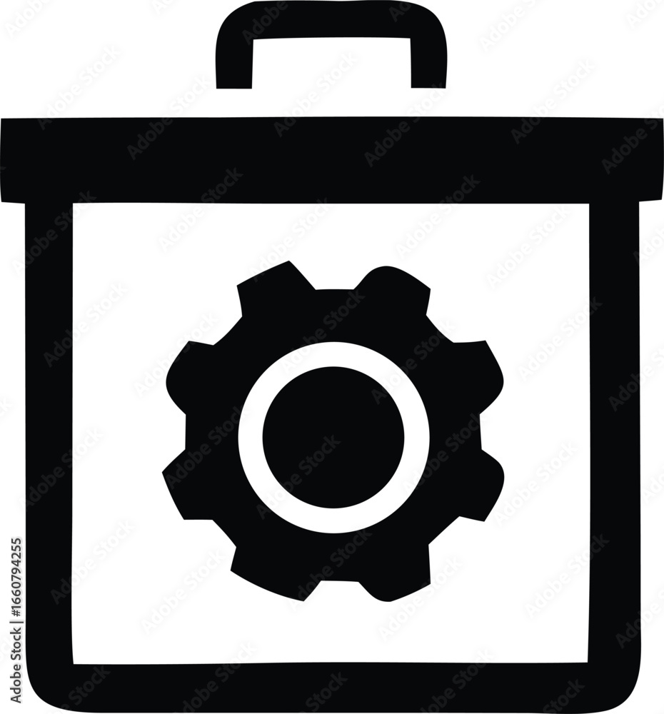 Poster trash bin icon with cogwheel gear symbol representing settings maintenance or system cleanup operati