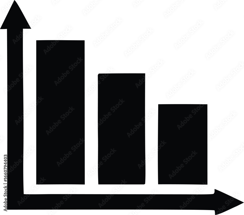 Poster simple black bar chart showing a downward trend with an upward and rightward axis against a suitable
