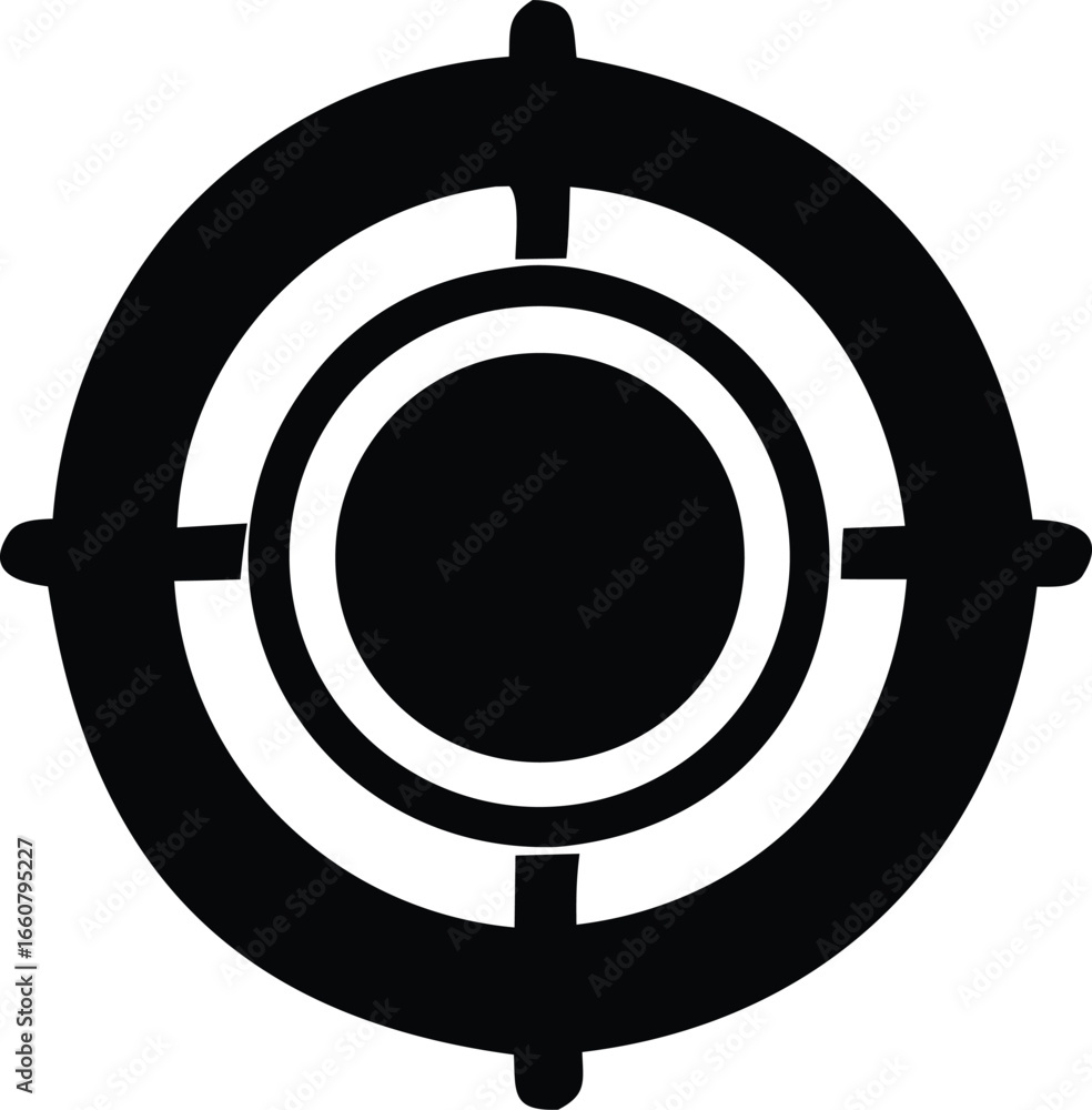 Poster abstract circular target reticle symbol with concentric rings and crosshairs graphic design element