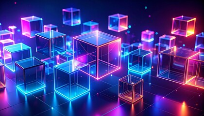 Fototapeta premium Floating Data Cubes in Neon Glow