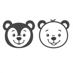 Fototapeta premium Cute Cartoon Bear Faces in Simple Black and White Design