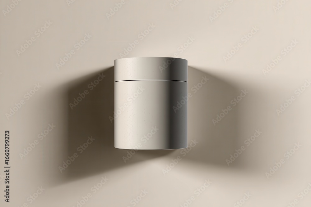 Poster minimalist design of round container on neutral background showcasing modern aesthetic and clean lin