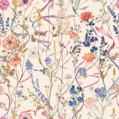 A Gentle Symphony of Wildflowers and Ribbons in a Vintage Garden