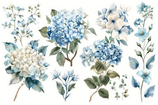 Watercolor floral, green leaves branches collection, frame border, templates wedding flower