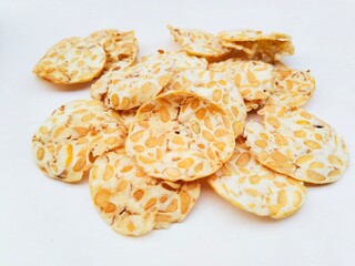 Tempeh chips on a white background. 