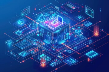 smart building with AI, Engineering development High technology, electricity with AI controls, data digital network
