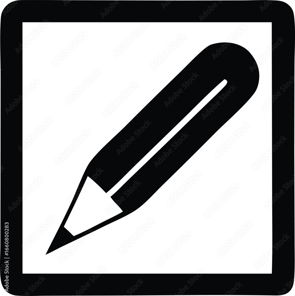 Poster simple black pencil icon within a square border representing writing editing and creation isolated o