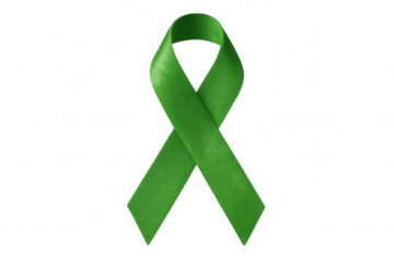 Green awareness ribbon promoting mental health awareness, tissue donation, and other important causes, isolated on a transparent background