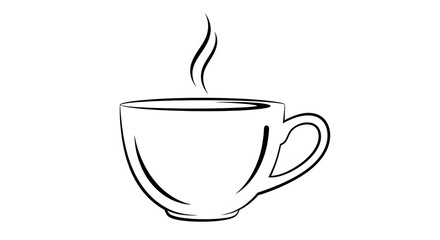 Hand-Drawn Sketch Outline of Steaming Coffee Cup Isolated on White