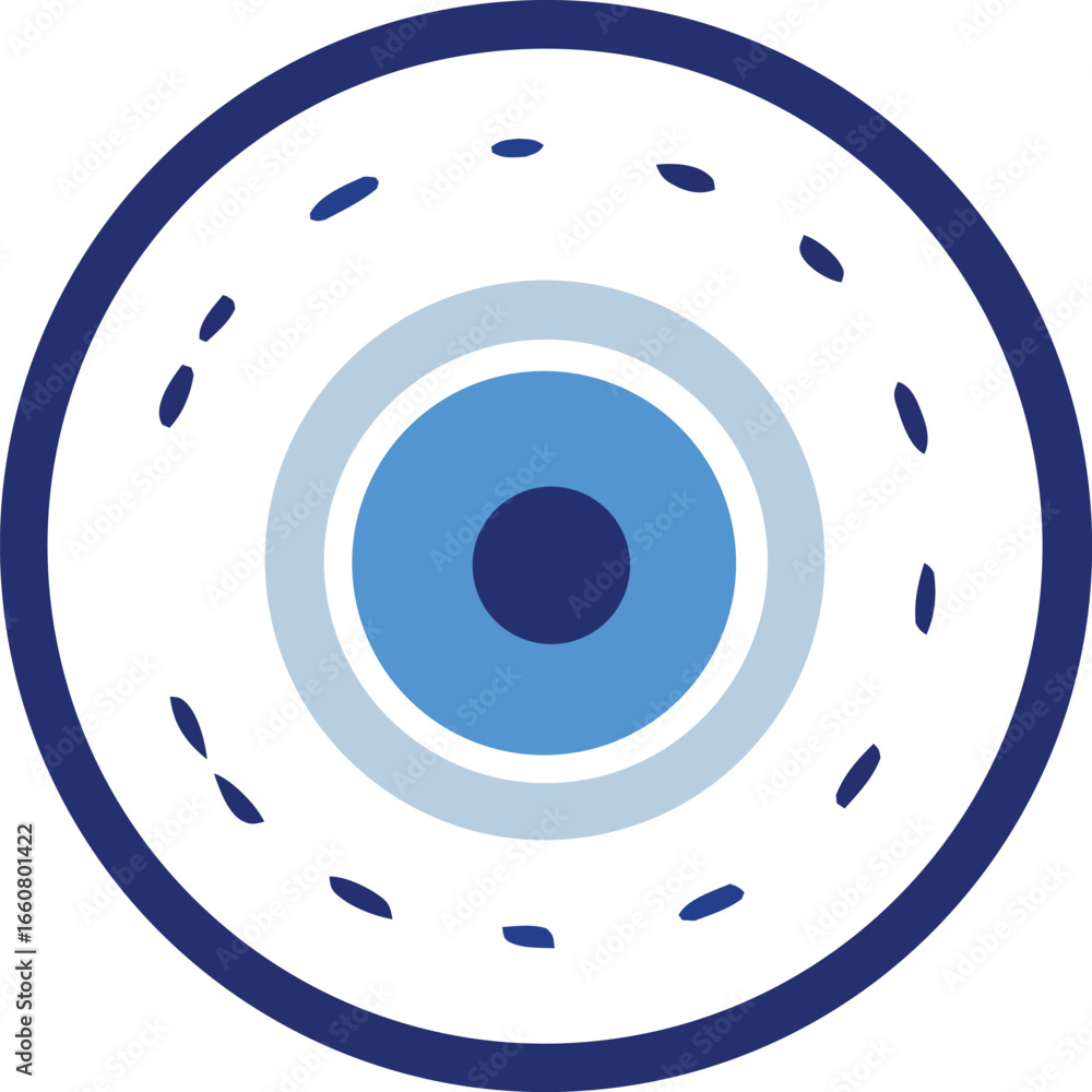 Poster abstract circular design blue and white eye symbol with dashed outer ring and concentric circles