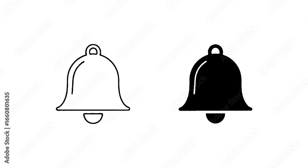 Aufkleber single vector icon of a notification bell | includes a thin line art version next to a matching silh
