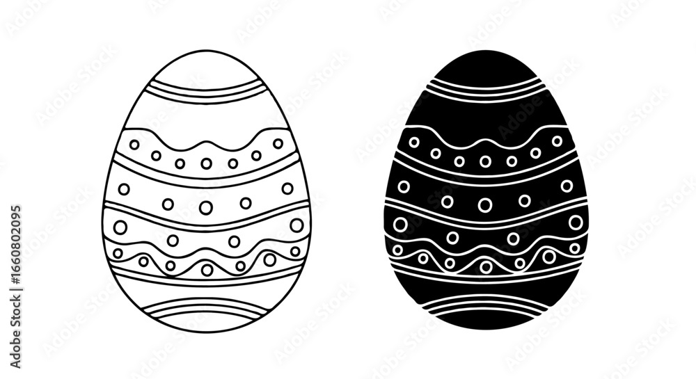 Aufkleber single vector icon of an easter egg | includes a thin line art version next to a matching silhouette