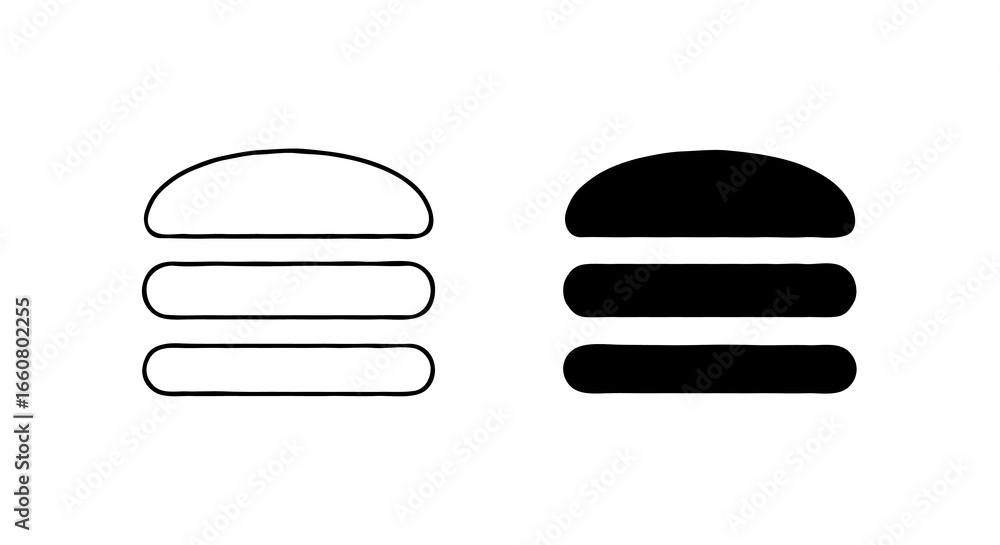 Fototapete single vector icon of a menu or hamburger menu | includes a thin line art version next to a matching