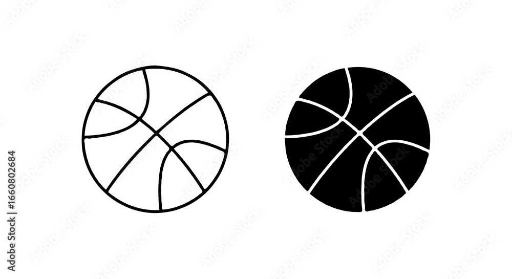 Aufkleber single vector icon of a basketball | includes a thin line art version next to a matching silhouette 