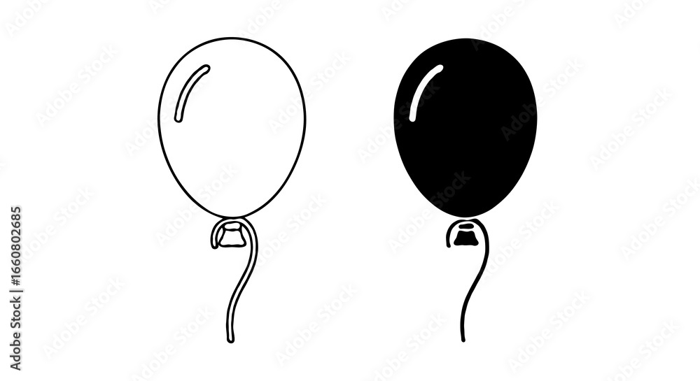 Aufkleber single vector icon of a party balloon | includes a thin line art version next to a matching silhouet