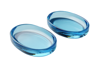 Two light-blue oval contact lenses, filled with a liquid