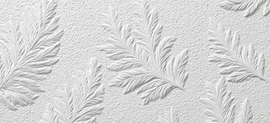 White textured wallpaper with embossed fern-like patterns