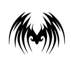 Abstract black winged design with intricate curves, suitable for graphic design or tattoo art