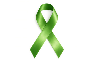 Lime green satin awareness ribbon symbolizing support for mental health, organ donation, and tissue donation, displayed against transparent background