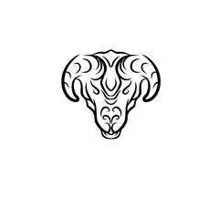 Intricate black and white illustration of a ram's head with ornate patterns, ideal for artistic designs