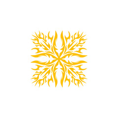 Intricate yellow tribal design radiating from the center on a white background, ideal for artistic projects