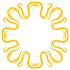 Abstract design featuring flowing yellow lines creating a sunburst effect on a white background