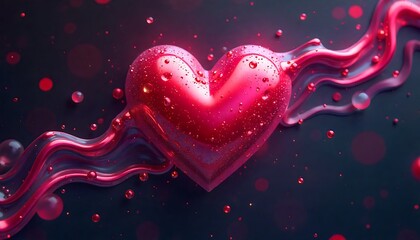 Romantic heart with flowing liquid and droplets evokes love, passion, and Valentine's Day emotions