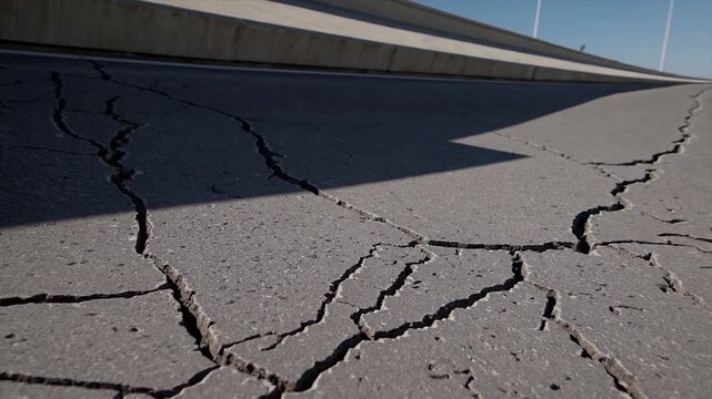 Crumbling Street Asphalt with Wide Cracks Depicting Structural Collapse