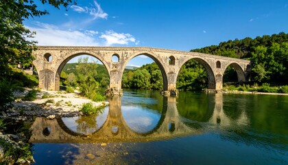Fototapeta premium Ancient stone bridge over a calm river