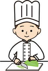 キャベツを千切りするコック