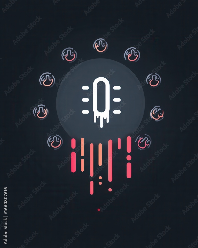 Aufkleber abstract representation of technology with circuits and power buttons in a dark color palette