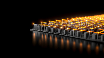 AI data security cyber resilience concept with digital protection, machine learning network defense, encryption, future technology. A digital fortress representing cyber resilience glowing