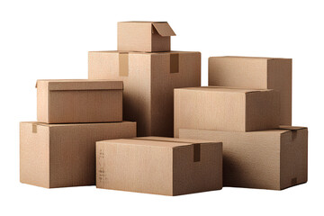 Obraz premium Flat-Lay Top View of Multiple Cardboard Boxes in Assorted Sizes, Packaging Design Mockup, Isolated on Transparent Background