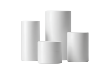  Minimal White Cylinders with Soft Shadows, Front View, Transparent Background