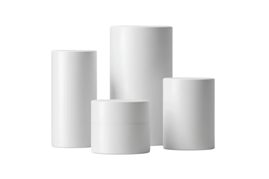  Minimal White Cylinders with Soft Shadows, Front View, Transparent Background