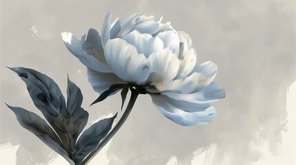 a close-up view of a delicate white peony flower in full bloom, with soft light and gentle shadows